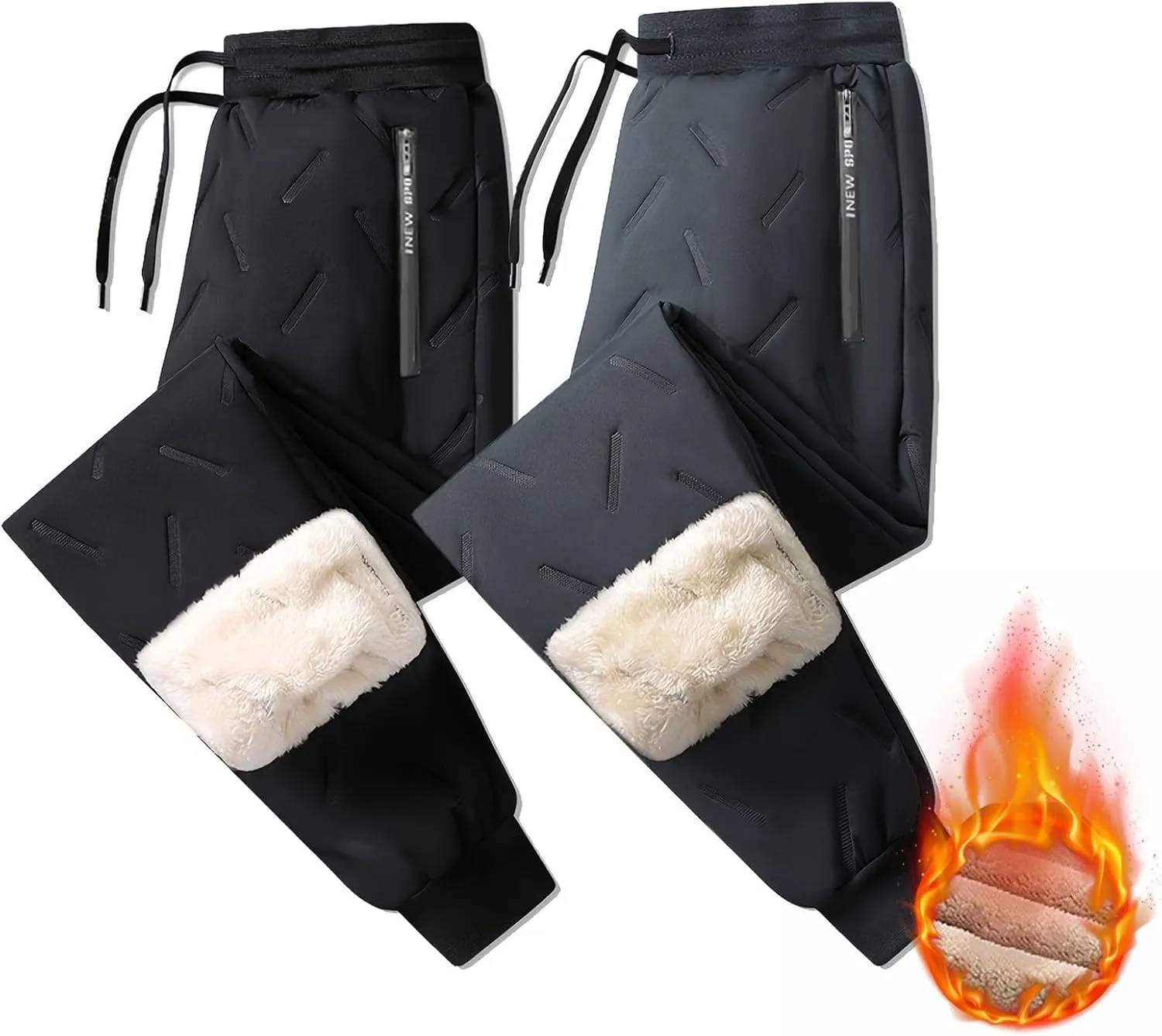 ZHIFANXN 2 Pack Fleece Lined Sweatpants Women Joggers for Women with Pockets High Waisted Thermal Winter Warm Pants for Snow