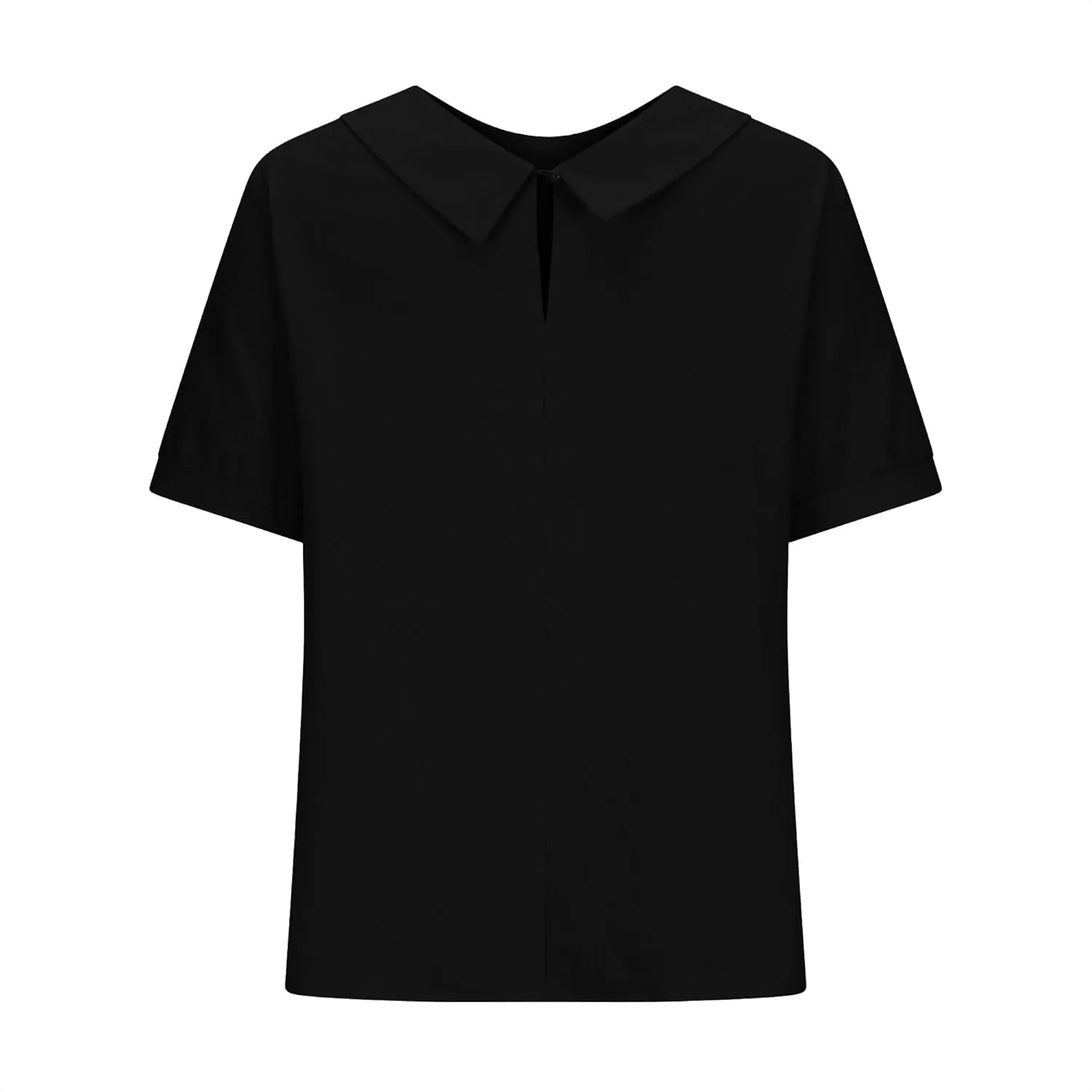 ZOCANIA Peter Pan Collar Shirt Women Short Sleeve Cotton Linen Shirts Doll Neck Summer Blouse Casual Work Blouse Tunic Tops