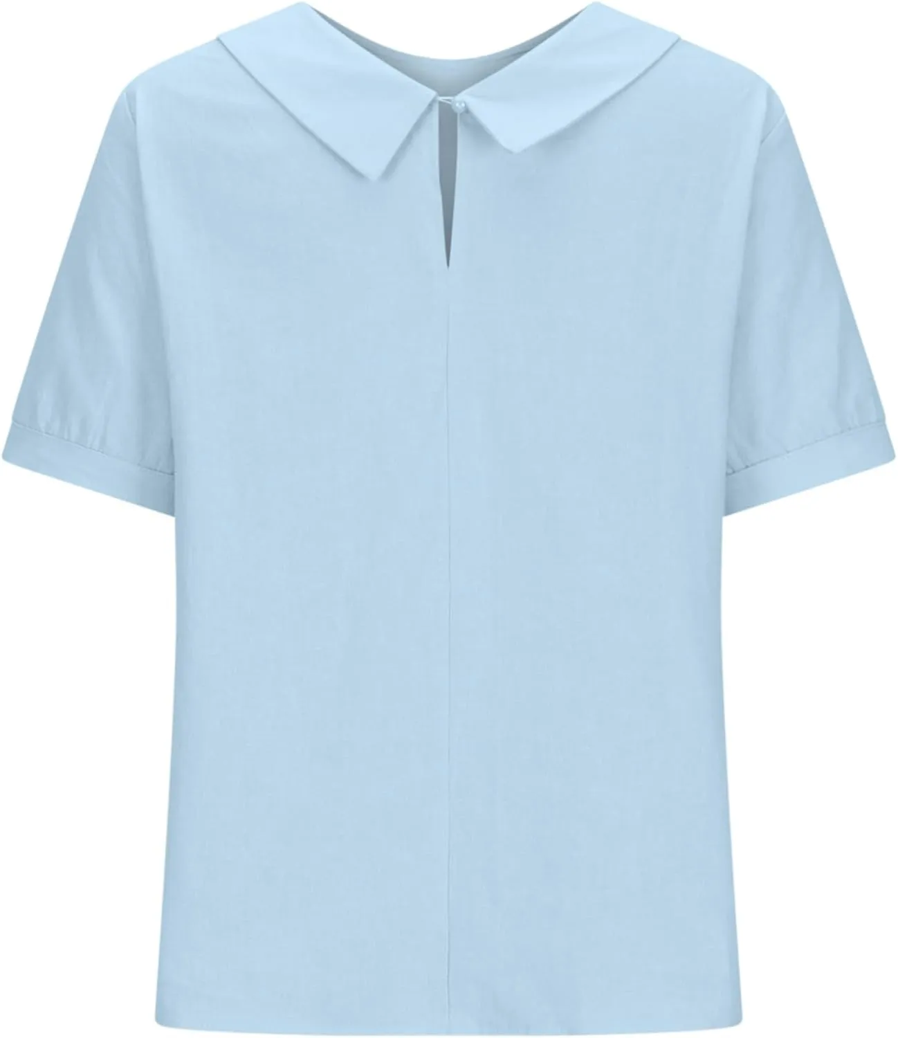 ZOCANIA Peter Pan Collar Shirt Women Short Sleeve Cotton Linen Shirts Doll Neck Summer Blouse Casual Work Blouse Tunic Tops