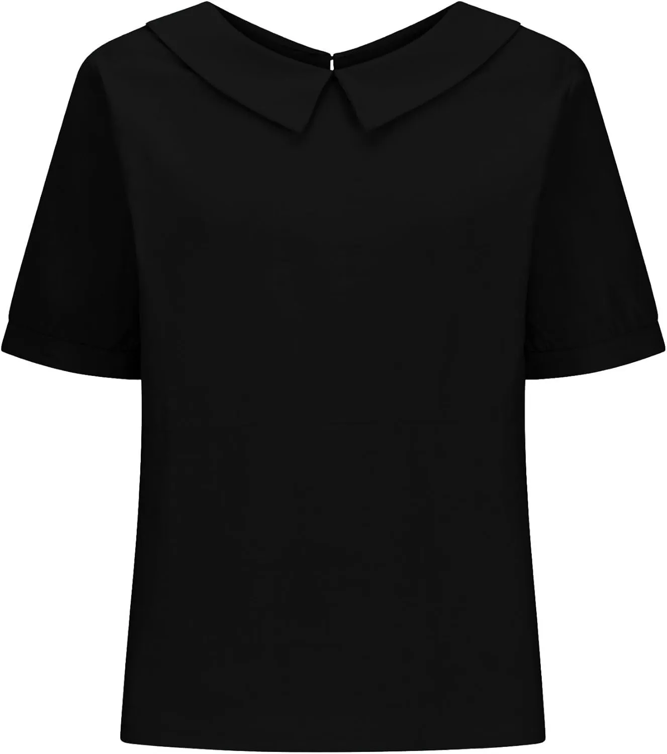 ZOCANIA Peter Pan Collar Shirt Women Short Sleeve Cotton Linen Shirts Doll Neck Summer Blouse Casual Work Blouse Tunic Tops