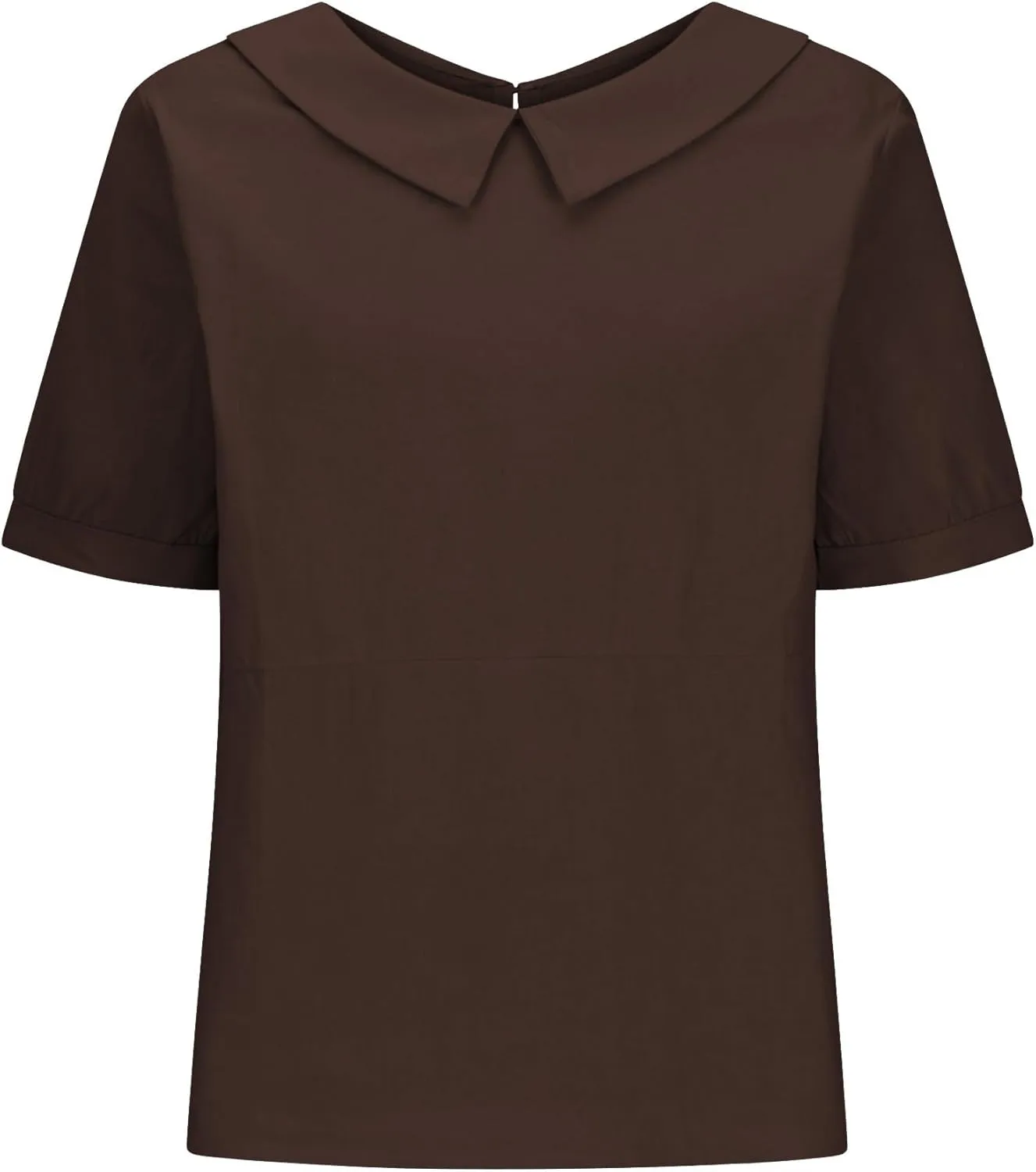ZOCANIA Peter Pan Collar Shirt Women Short Sleeve Cotton Linen Shirts Doll Neck Summer Blouse Casual Work Blouse Tunic Tops