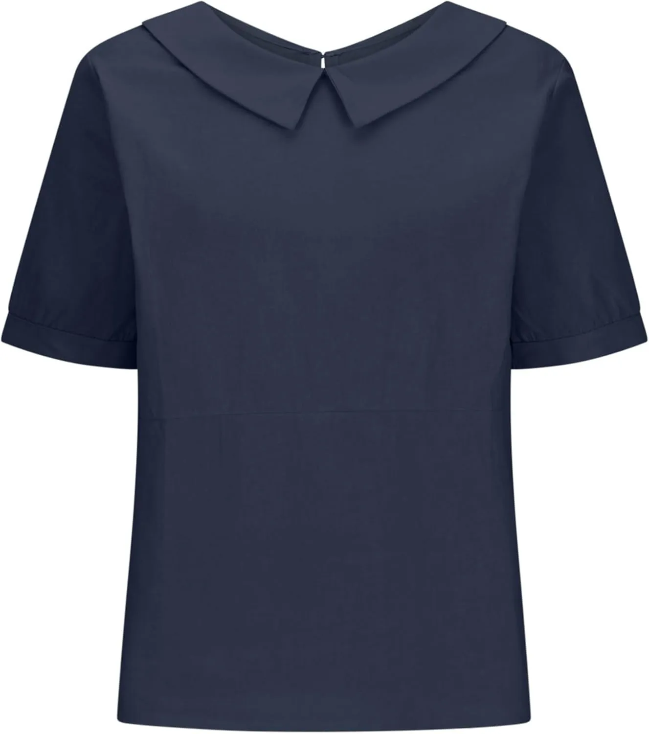 ZOCANIA Peter Pan Collar Shirt Women Short Sleeve Cotton Linen Shirts Doll Neck Summer Blouse Casual Work Blouse Tunic Tops