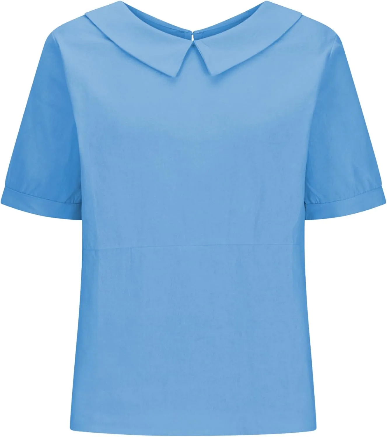 ZOCANIA Peter Pan Collar Shirt Women Short Sleeve Cotton Linen Shirts Doll Neck Summer Blouse Casual Work Blouse Tunic Tops