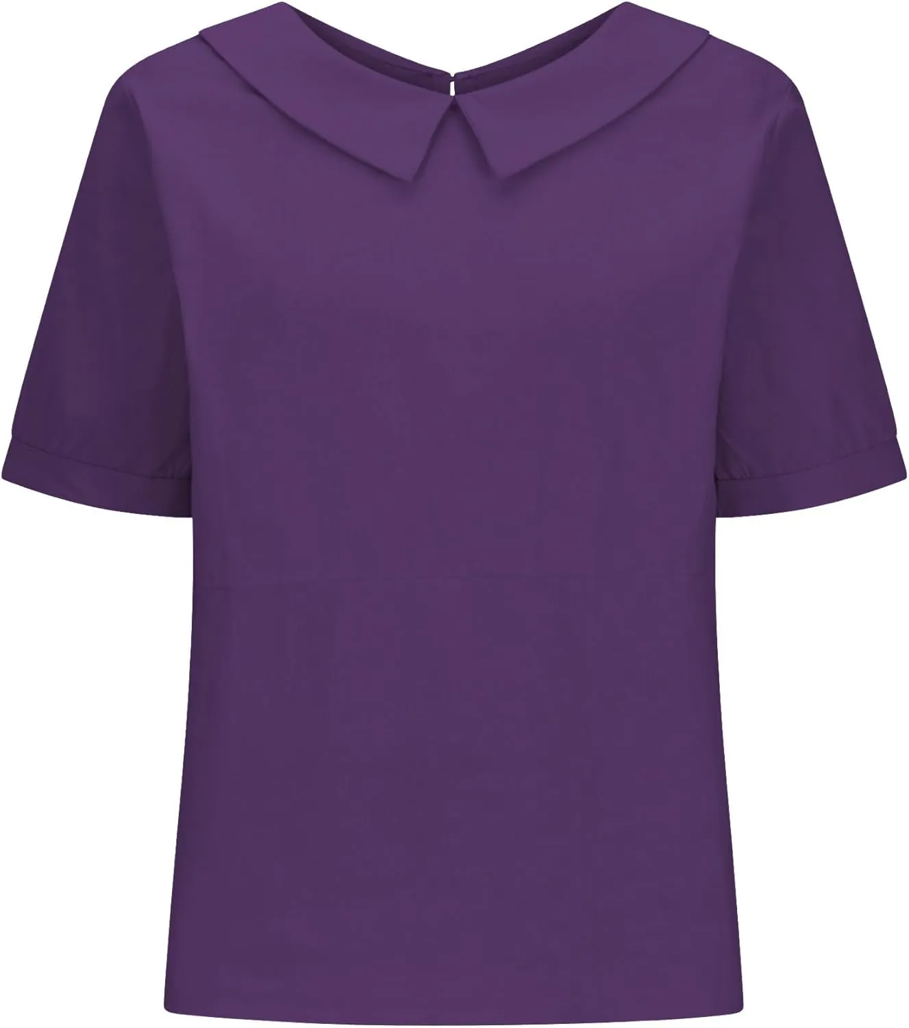 ZOCANIA Peter Pan Collar Shirt Women Short Sleeve Cotton Linen Shirts Doll Neck Summer Blouse Casual Work Blouse Tunic Tops