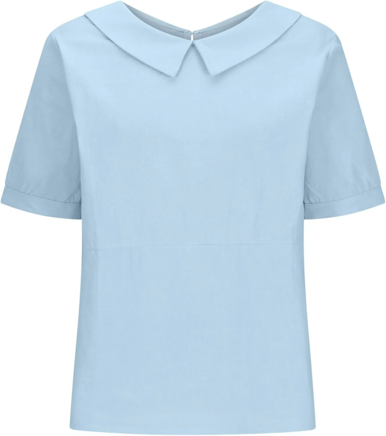 ZOCANIA Peter Pan Collar Shirt Women Short Sleeve Cotton Linen Shirts Doll Neck Summer Blouse Casual Work Blouse Tunic Tops