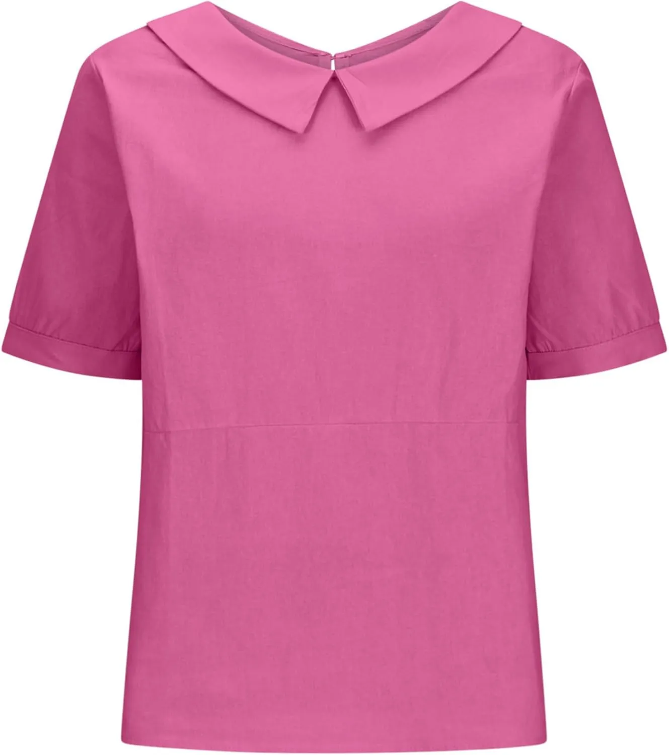 ZOCANIA Peter Pan Collar Shirt Women Short Sleeve Cotton Linen Shirts Doll Neck Summer Blouse Casual Work Blouse Tunic Tops