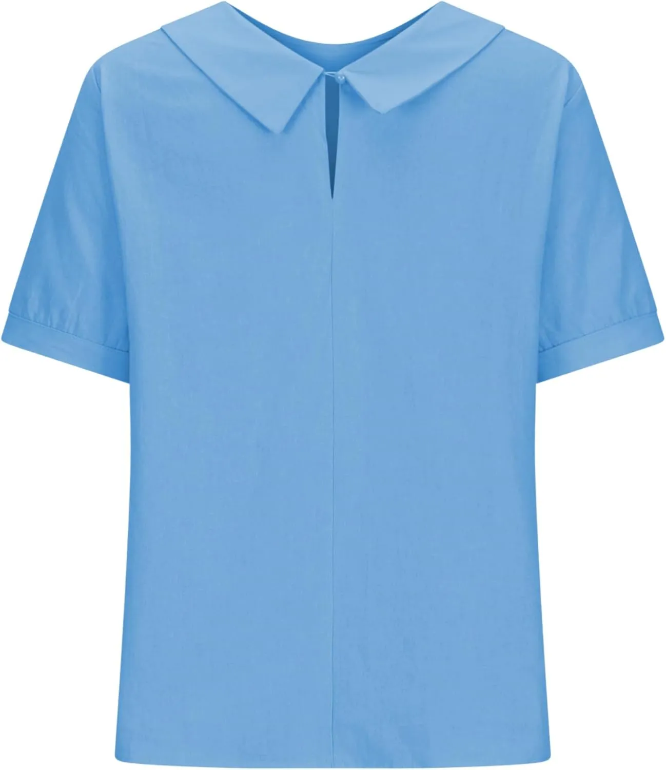 ZOCANIA Peter Pan Collar Shirt Women Short Sleeve Cotton Linen Shirts Doll Neck Summer Blouse Casual Work Blouse Tunic Tops